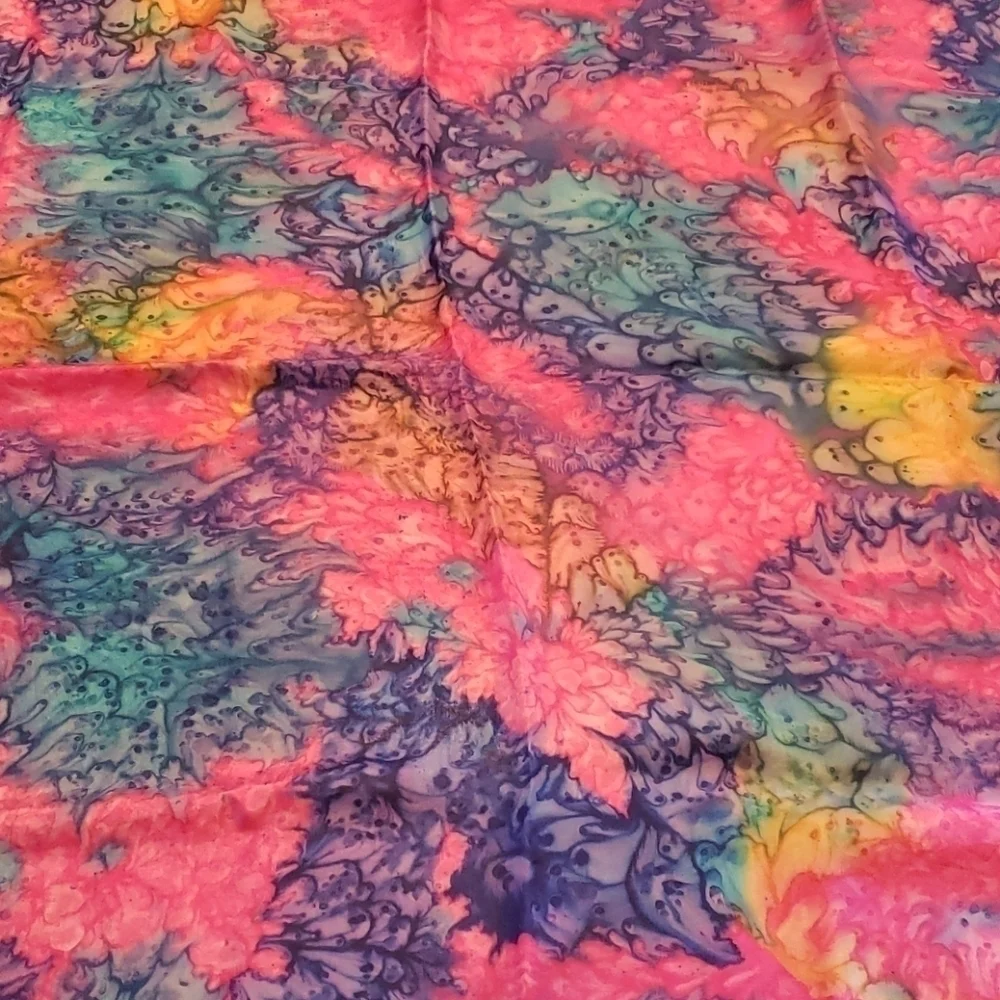Vintage Hand Rolled Silk Scarf Tie Dye/Batik 35x33 Beautiful Gift